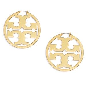 Tory Burch Gold Miller Logo Hoop Earrings